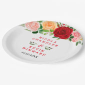Romantische Rosen Florale Hochzeit Pappteller (Schrägansicht)