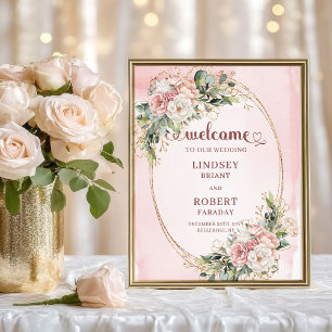Romantische Rosen Gold Blumen Grün Hochzeit Willko Poster