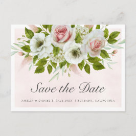 Romantische Rosen in Aquarellfarbe Save the Date Ankündigungspostkarte