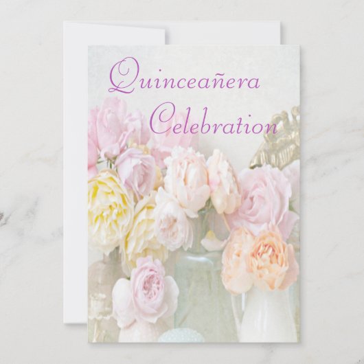 Romantische Rosen in den Gläsern Quinceañera Einladung (Vorderseite)