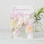 Romantische Rosen in den Gläsern Quinceañera Einladung (Stehend Vorderseite)