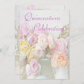 Romantische Rosen in den Gläsern Quinceañera Einladung (Vorne/Hinten)