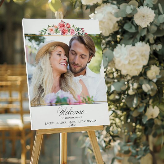 Romantische Rosen & Kalligrafie Foto Willkommen Poster