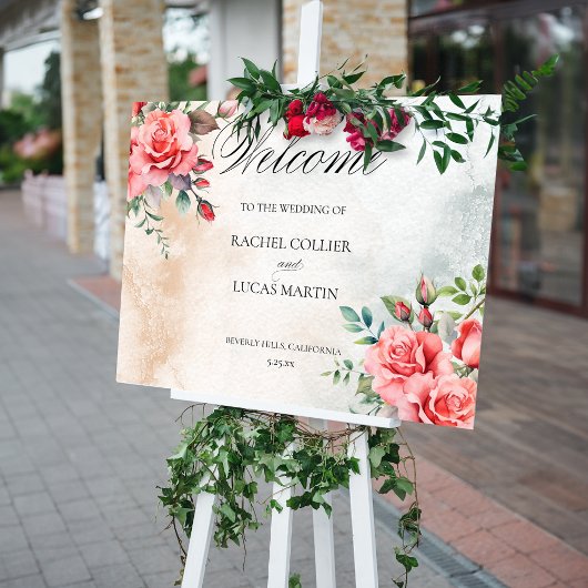 Romantische Rosen & Kalligrafie Willkommen Poster