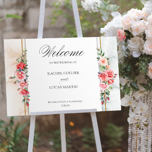 Romantische Rosen & Kalligrafie Willkommen Poster