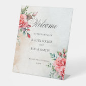 Romantische Rosen & Kalligrafie Willkommen Sockelschild (Vorderseite)