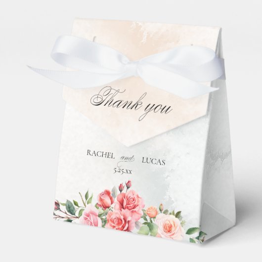 Romantische Rosen & Kalligraphie Vielen Dank Geschenkschachtel (Vorderseite)