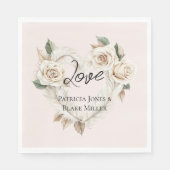 Romantische Rosen mit Federn Herz Hochzeit Serviette (Vorderseite)