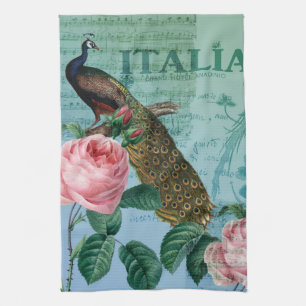 Romantische Rosen Musikalischer Pfau Geschirrtuch