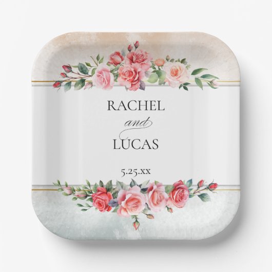 Romantische Rosen Pappteller (Vorderseite)