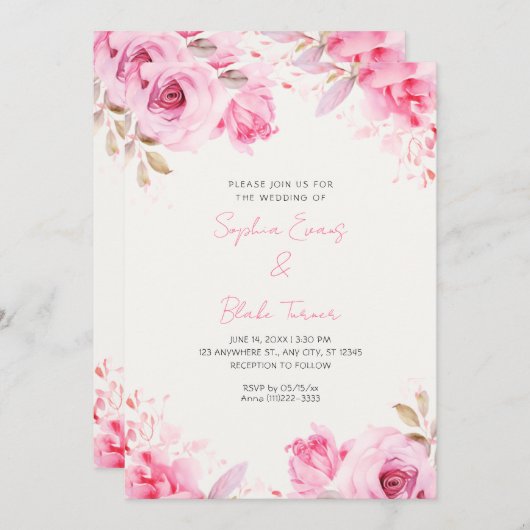 Romantische Rosen Sommerferien Weiße Hochzeit Einladung (Vorne/Hinten)