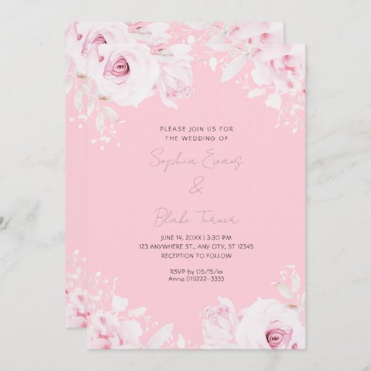 Romantische Rosen Sommerpastellrosa Hochzeit Einladung (Vorne/Hinten)