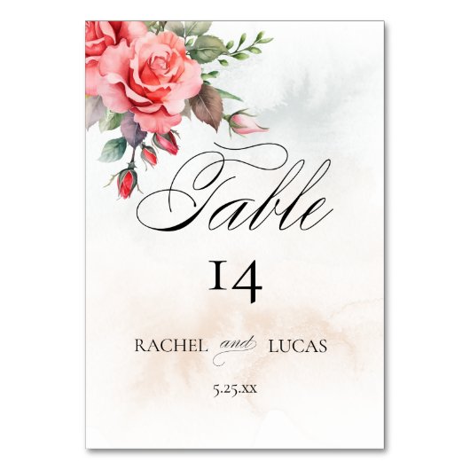 Romantische Rosen Tischnummer (Vorderseite)