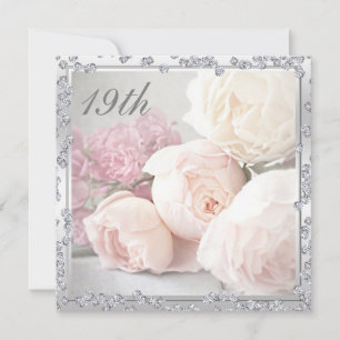 Romantische Rosen u. Diamant-19. Geburtstags-Party Einladung