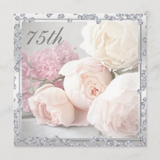 Romantische Rosen u. Diamant-75. Geburtstags-Party Einladung