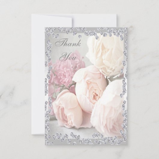 Romantische Rosen u. Diamanten danken Ihnen Dankeskarte (Vorderseite)