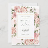 Romantische Rosen und Gold | Hochzeit Einladung (Vorderseite)