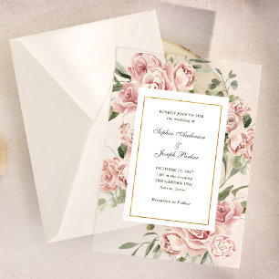 Romantische Rosen und Gold   Hochzeit Pergament Einladungen