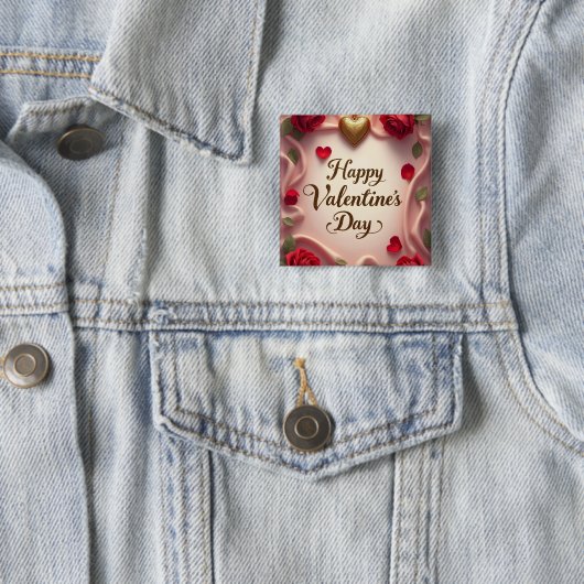 Romantische Rosen und Herz Valentinstag-Design Button (Beispiel)