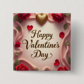 Romantische Rosen und Herz Valentinstag-Design Button (Vorderseite)