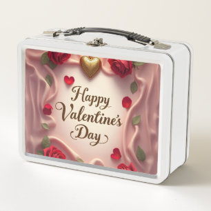 Romantische Rosen und Herz Valentinstag-Design Metall Brotdose