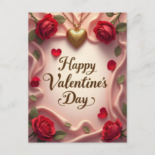 Romantische Rosen und Herz Valentinstag-Design Postkarte