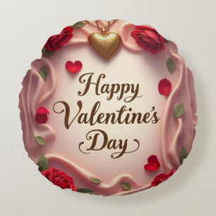Romantische Rosen und Herz Valentinstag-Design Rundes Kissen