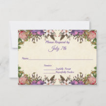 Romantische Rosen und Lila Petals Hochzeit RSVP