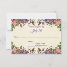 Romantische Rosen und Lila Petals Hochzeit RSVP Karte