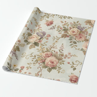 Romantische Rosen und Wildblumen Vintage-Girlande Geschenkpapier