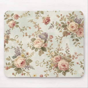 Romantische Rosen und Wildblumen Vintage-Girlande Mousepad
