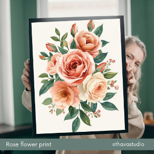 Romantische Rosen-Wasserfarben-Blumen-Wandkunst in Poster