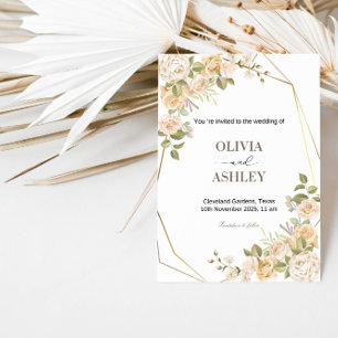 Romantische Rosenblüten-Hochzeit Elegante Floral Einladung