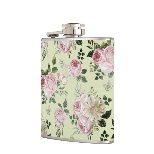 Romantische Rosenblütenmuster Hütte schabend Flachmann (Links)