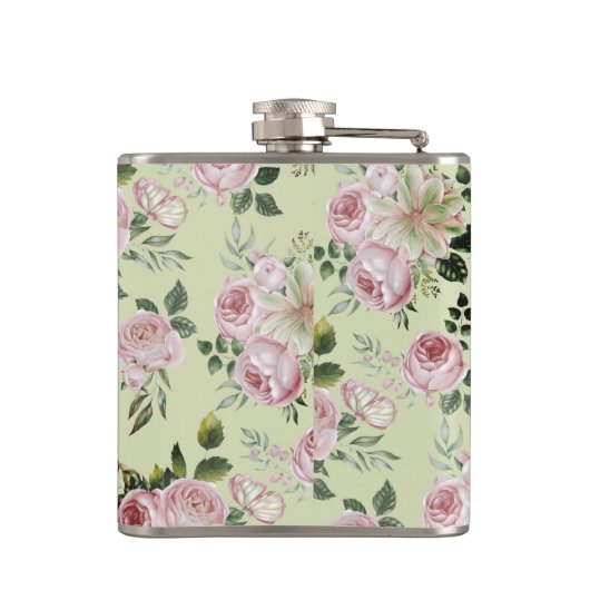 Romantische Rosenblütenmuster Hütte schabend Flachmann (Rückseite)