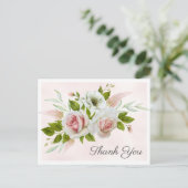 Romantische Rosengarten Wasserfarbe Danke Postcard Ankündigungspostkarte (Stehend Vorderseite)