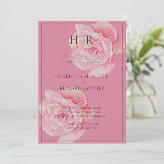 Romantische Rosenhochzeit Einladung (Stehend Vorderseite)