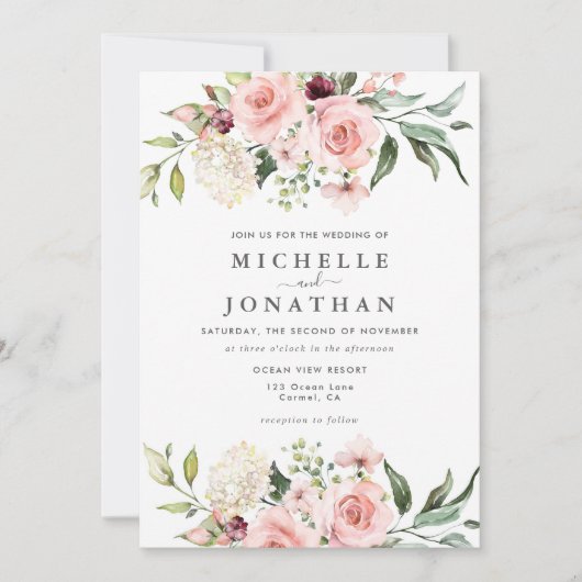 Romantische Rosenhochzeit Einladung (Vorderseite)