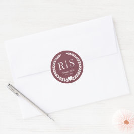 Romantische Rosenholz-Hochzeitsmonogramm-Initialen Runder Aufkleber