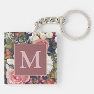 Romantische Rosenrosen Blume Bouquet Monogram Schlüsselanhänger
