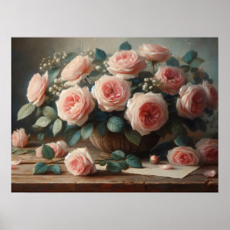 Romantische Rosenstrahlen mit Ölgemälde Poster