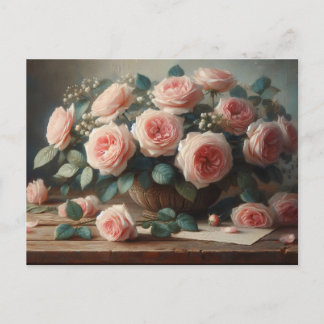 Romantische Rosenstrahlen mit Ölgemälde Postkarte
