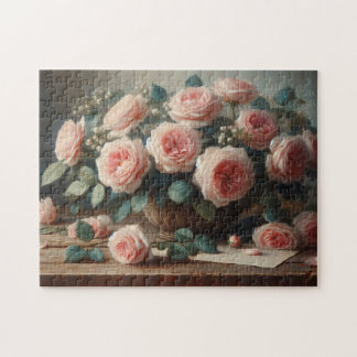 Romantische Rosenstrahlen mit Ölgemälde Puzzle