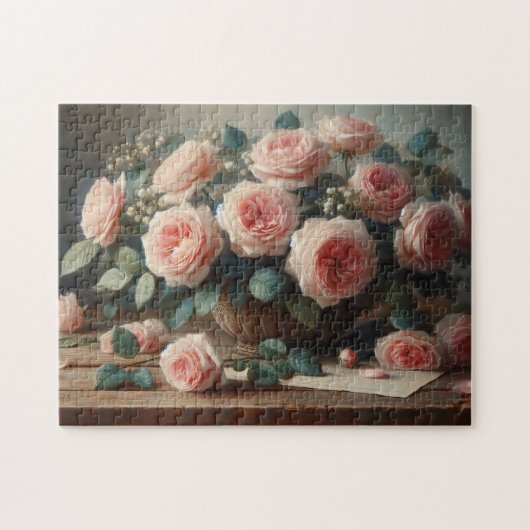 Romantische Rosenstrahlen mit Ölgemälde Puzzle (Horizontal)