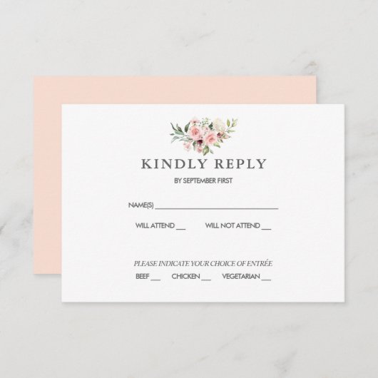 Romantische Roses Dusty Rose Wedding RSVP Invita Einladung (Vorne/Hinten)