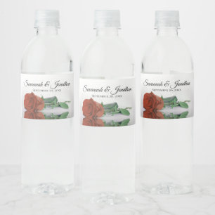 Romantische Rostorange Rose Elegante Hochzeit Wasserflaschenetikett