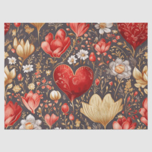 Romantische Rot & Gold Floral & Hearts Dekoupage Seidenpapier