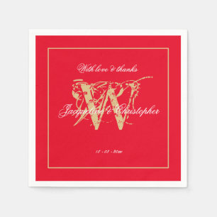 Romantische Rot & Gold Hochzeit Elegantes Monogram Serviette