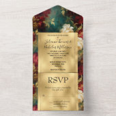 Romantische Rot-Grün-Blume All In One Einladung (Innen Boden)