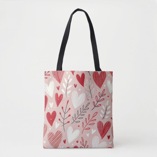 Romantische Rot-Rosa-Herzmuster-Tote-Tasche Tasche (Vorderseite)